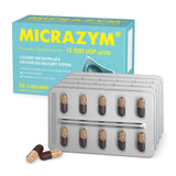 Micrazym micropellets enterocubiertos en primer plano, protección ácida visible