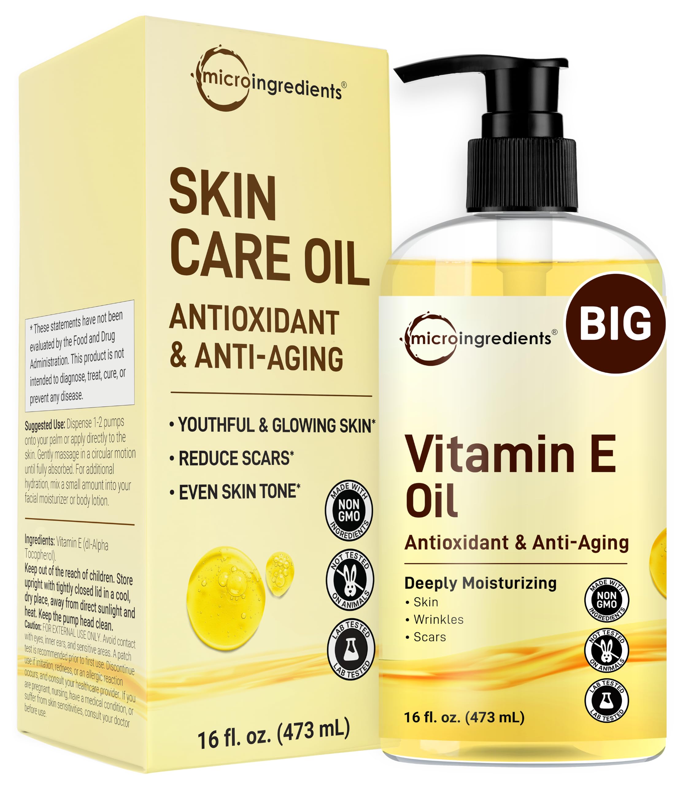 Micro Ingredients envase frontal grande mostrando aceite y beneficio hidratación profunda