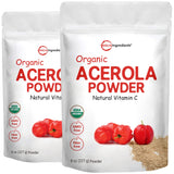 Micro Ingredients envase frontal de acerola orgánica mostrando etiqueta clara y beneficios
