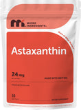 Micro Ingredients astaxanthin vista frontal y envase claro que muestra beneficios de pureza