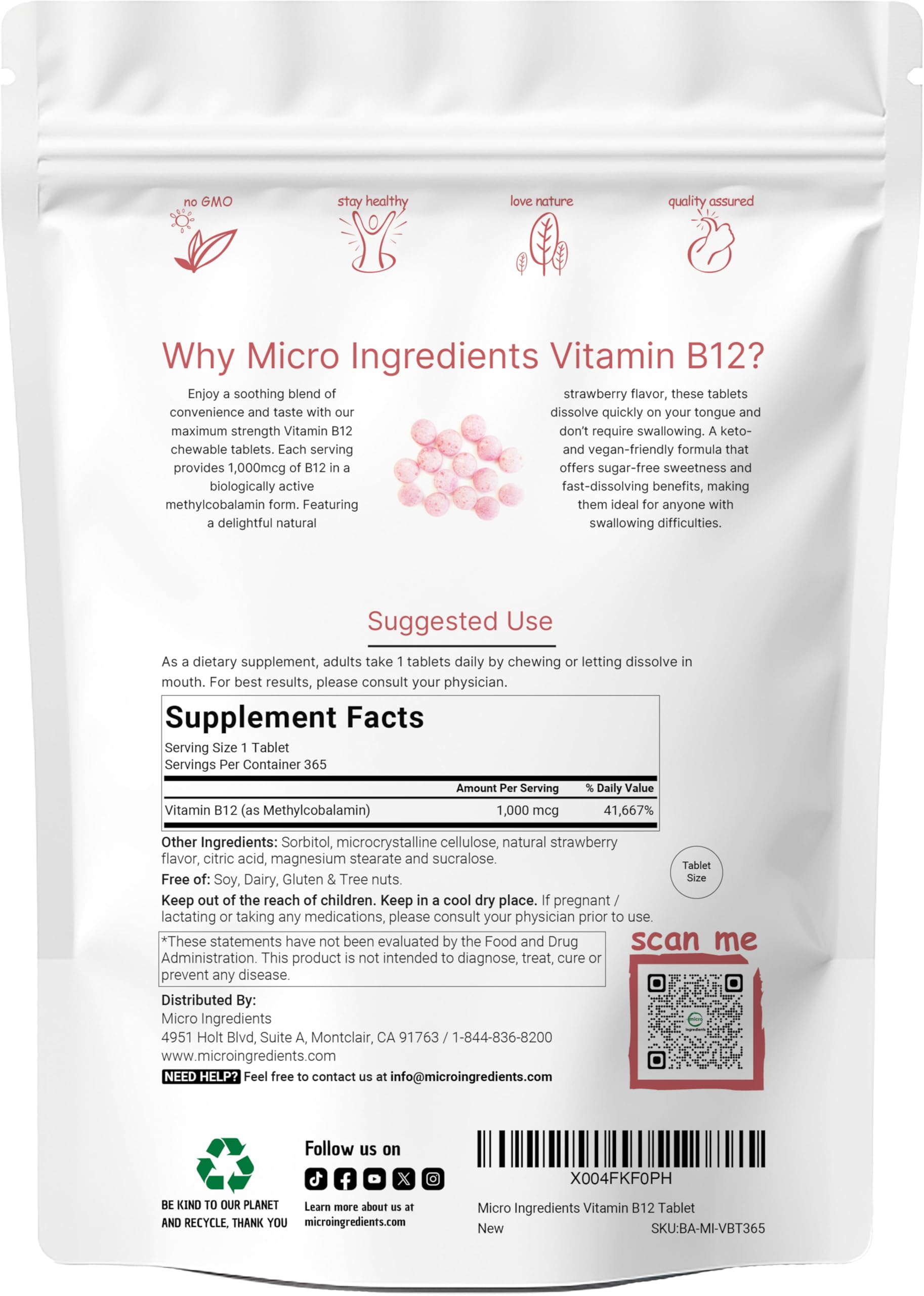 Micro Ingredients primer plano de textura y borde de la tableta masticable