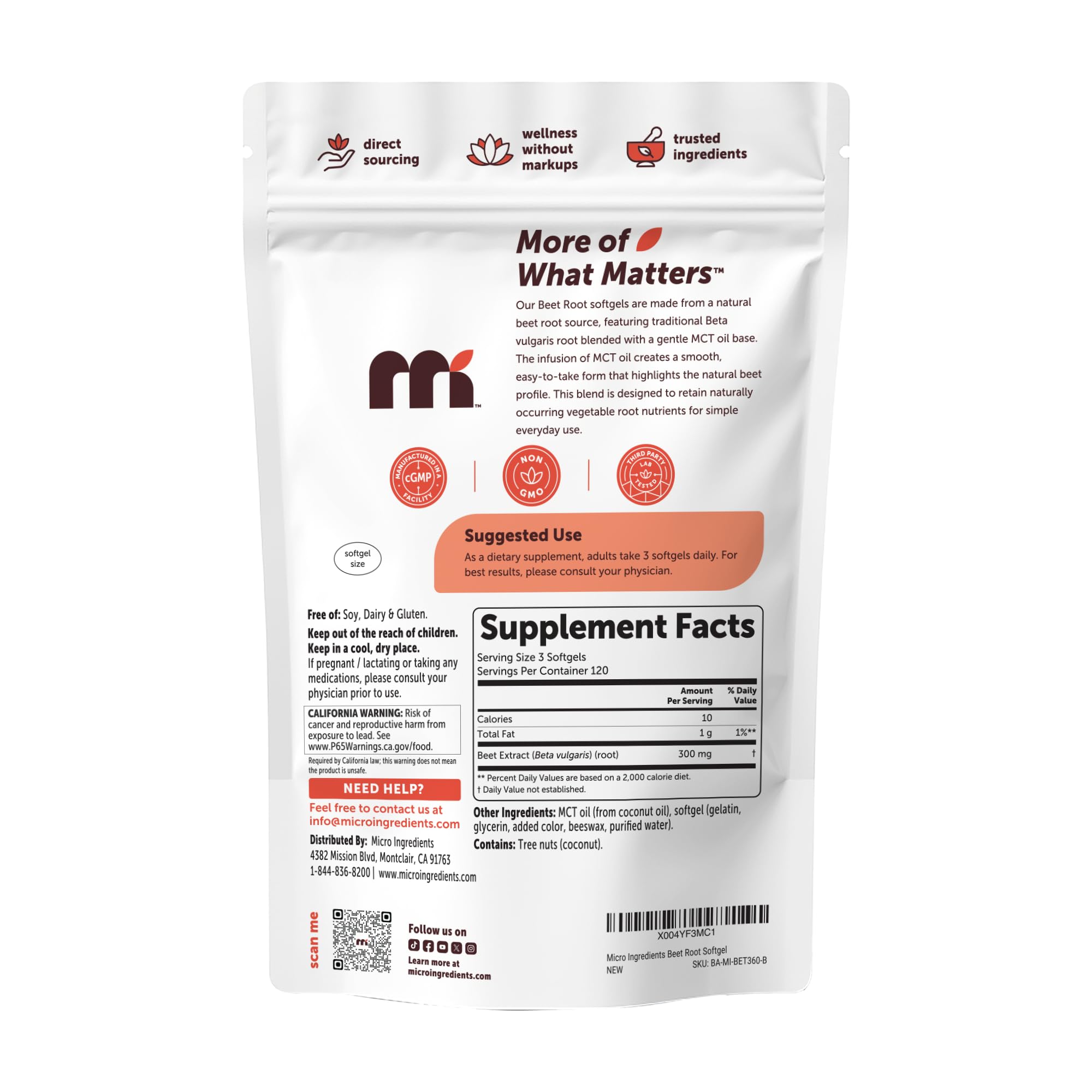 Micro Ingredients frasco abierto con cápsulas visibles y dosificación clara