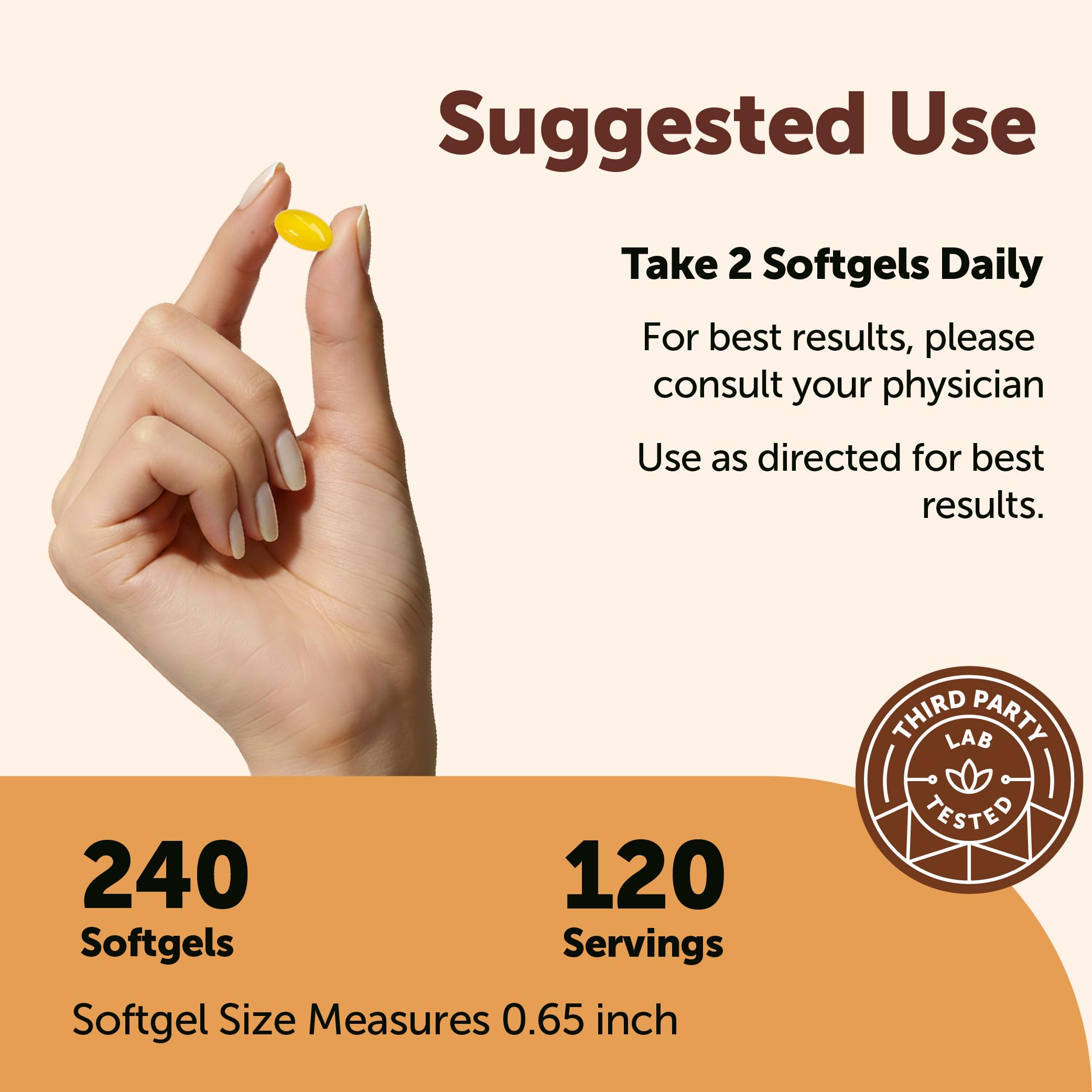 Micro Ingredients softgels en mano para apreciar tamaño y facilidad