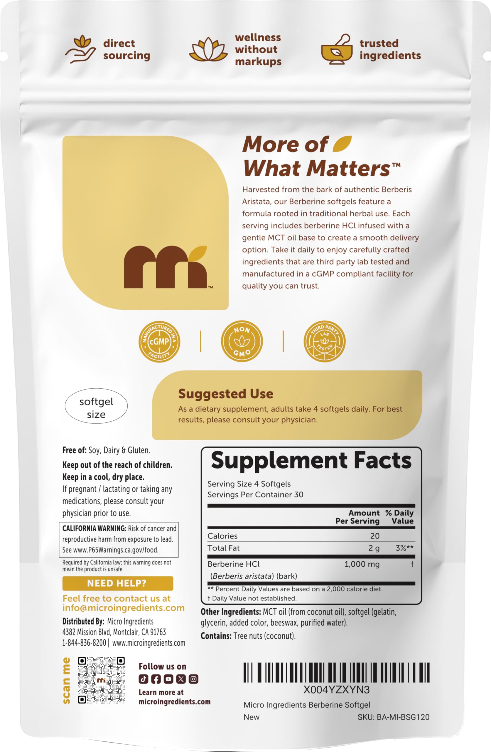 Micro Ingredients etiqueta nutricional y lista de ingredientes visible y limpia