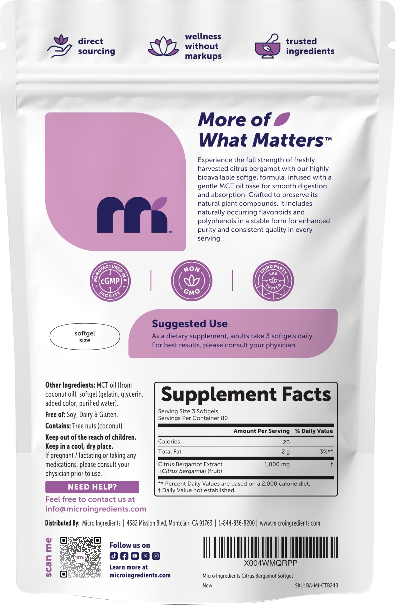 Micro Ingredients producto junto a mano para comparar tamaño y comprender porción