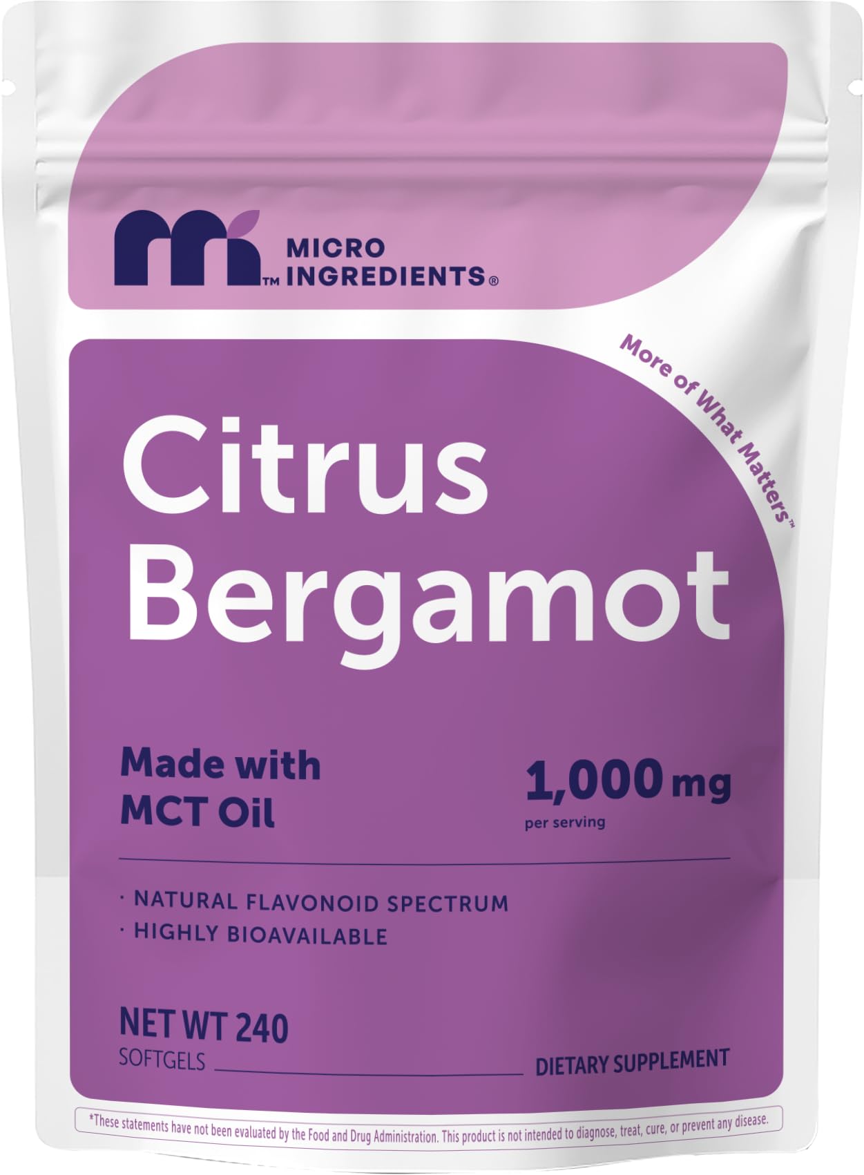 Micro Ingredients envase frontal mostrando 240 cápsulas y beneficio de suministro prolongado