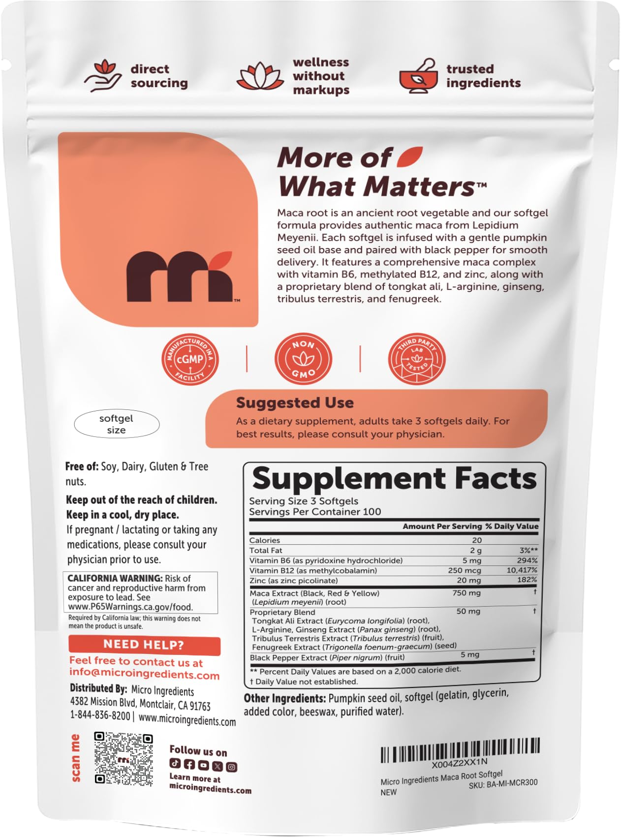 Micro Ingredients ingredientes botánicos (maca, ginseng, tongkat ali) juntos en plano