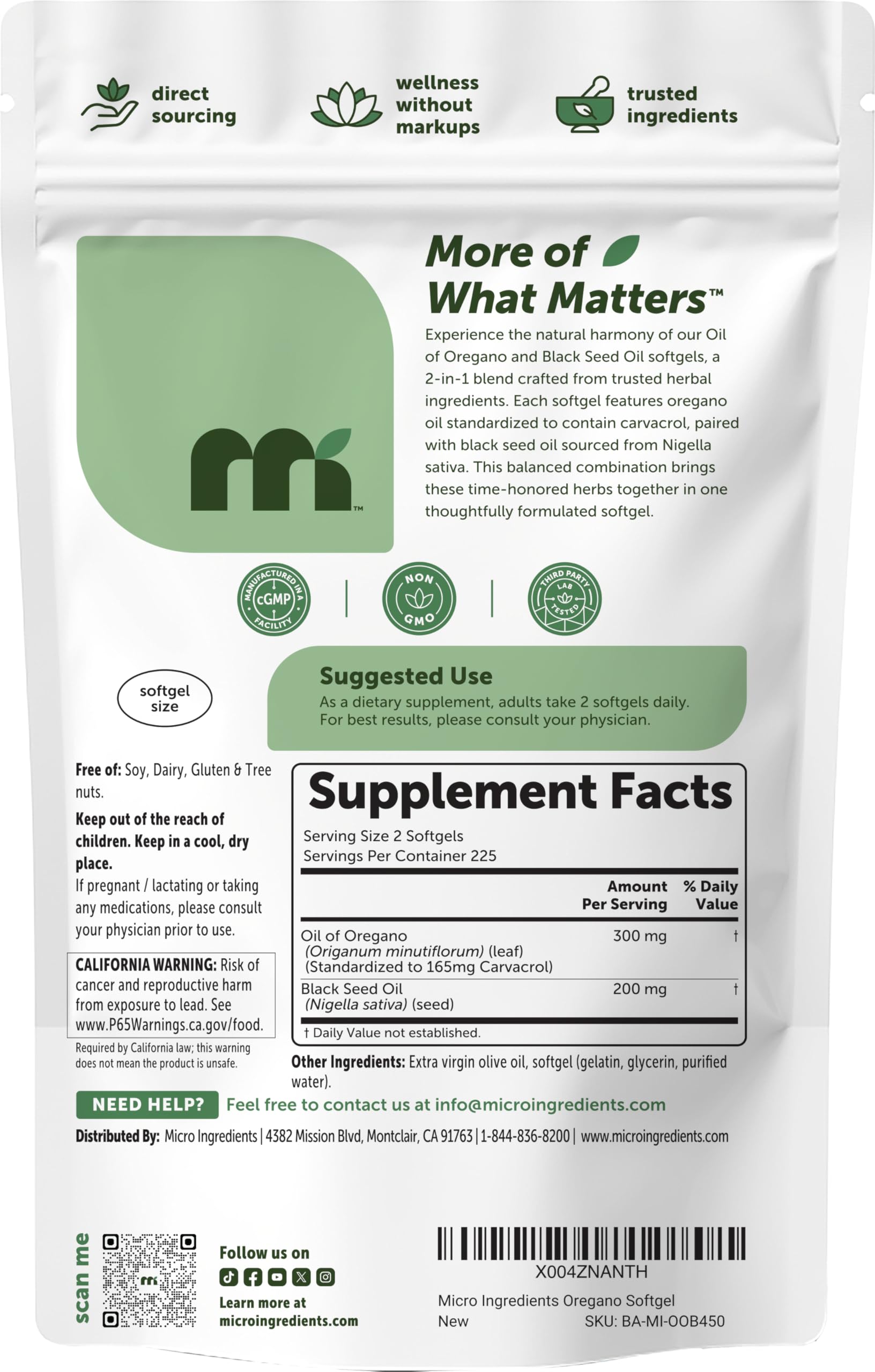 Micro Ingredients caja abierta con cápsulas indicando cantidad y presentación