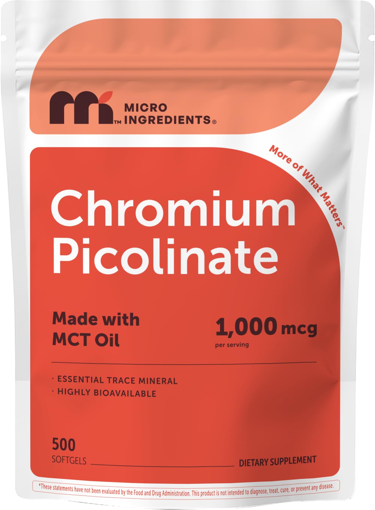 Micro Ingredients botella y caja frontal mostrando suministro de 500 softgels