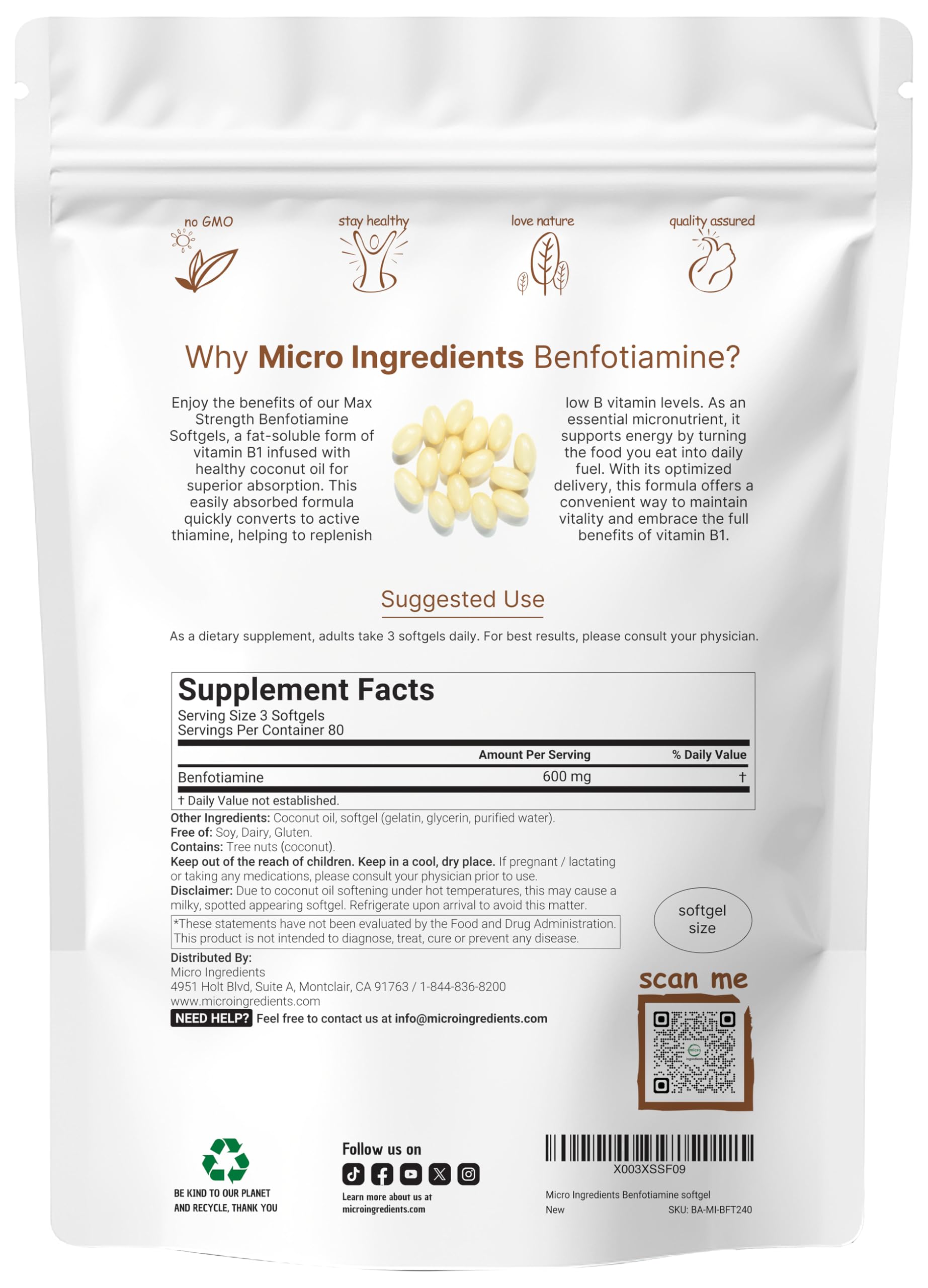 Micro Ingredients primer plano de cápsula blanda mostrando textura y revestimiento