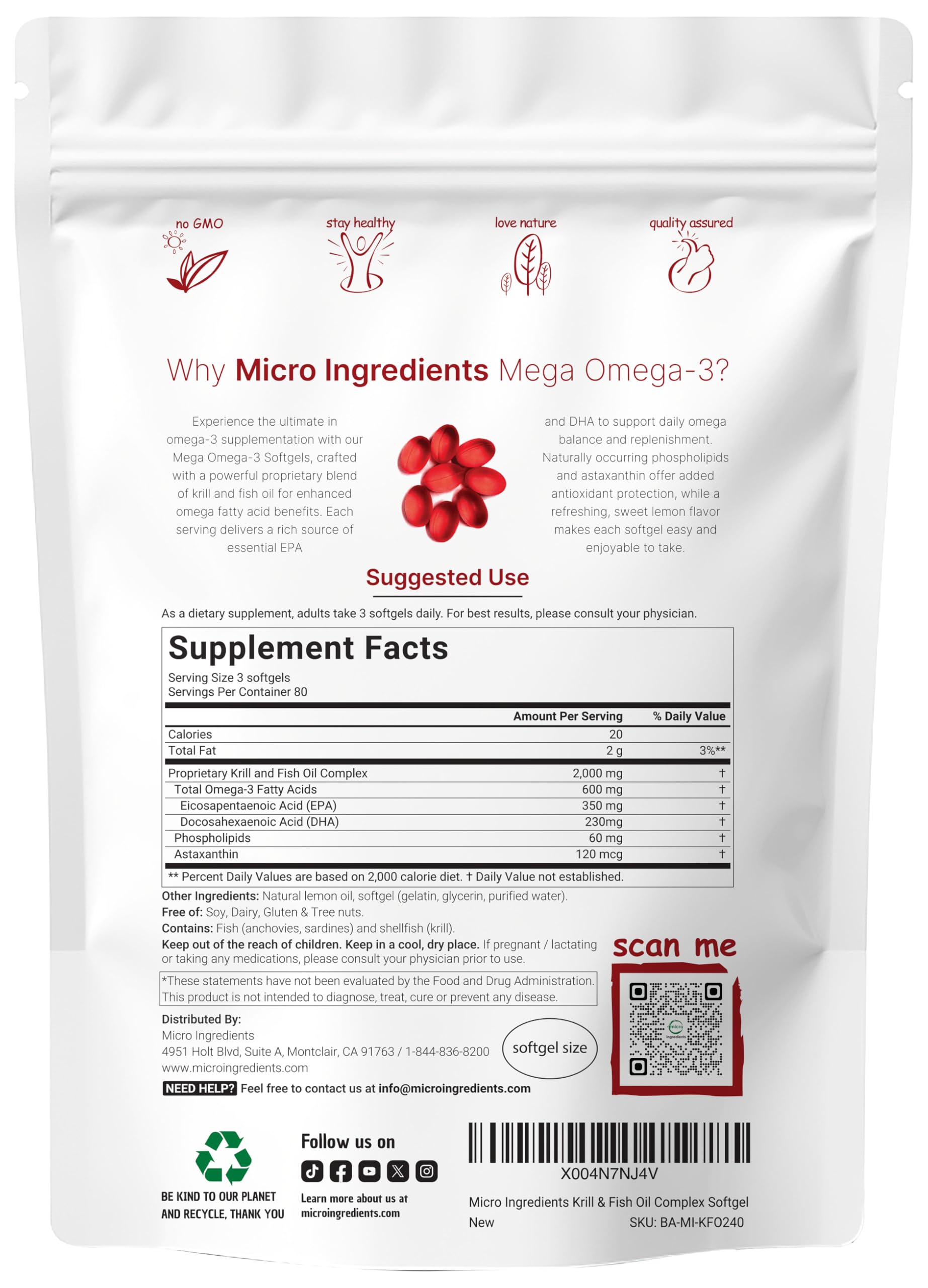Micro Ingredients cápsula en mano ilustrando tamaño y fácil ingestión
