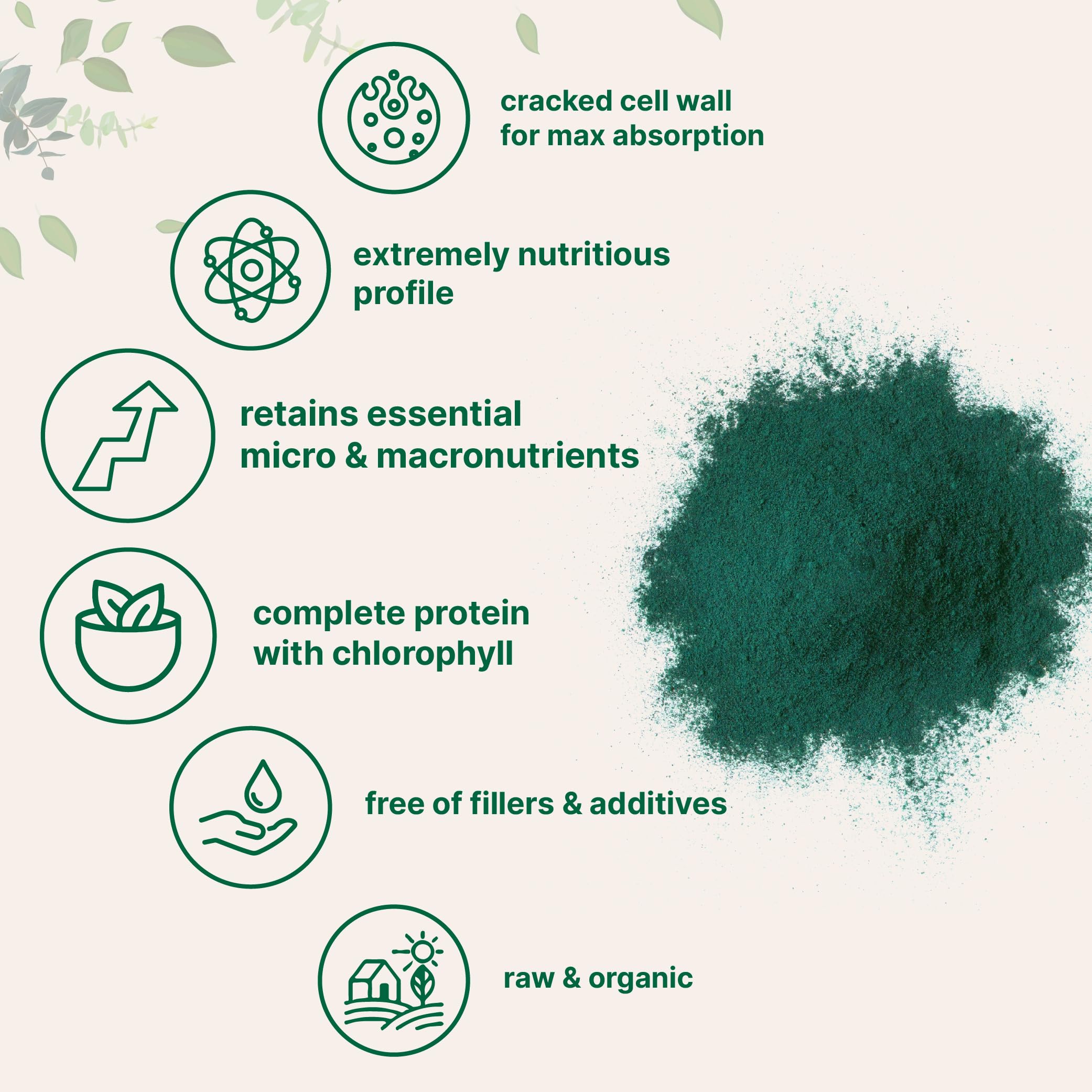 Micro Ingredients cucharada de chlorella junto al envase para comparar cantidad