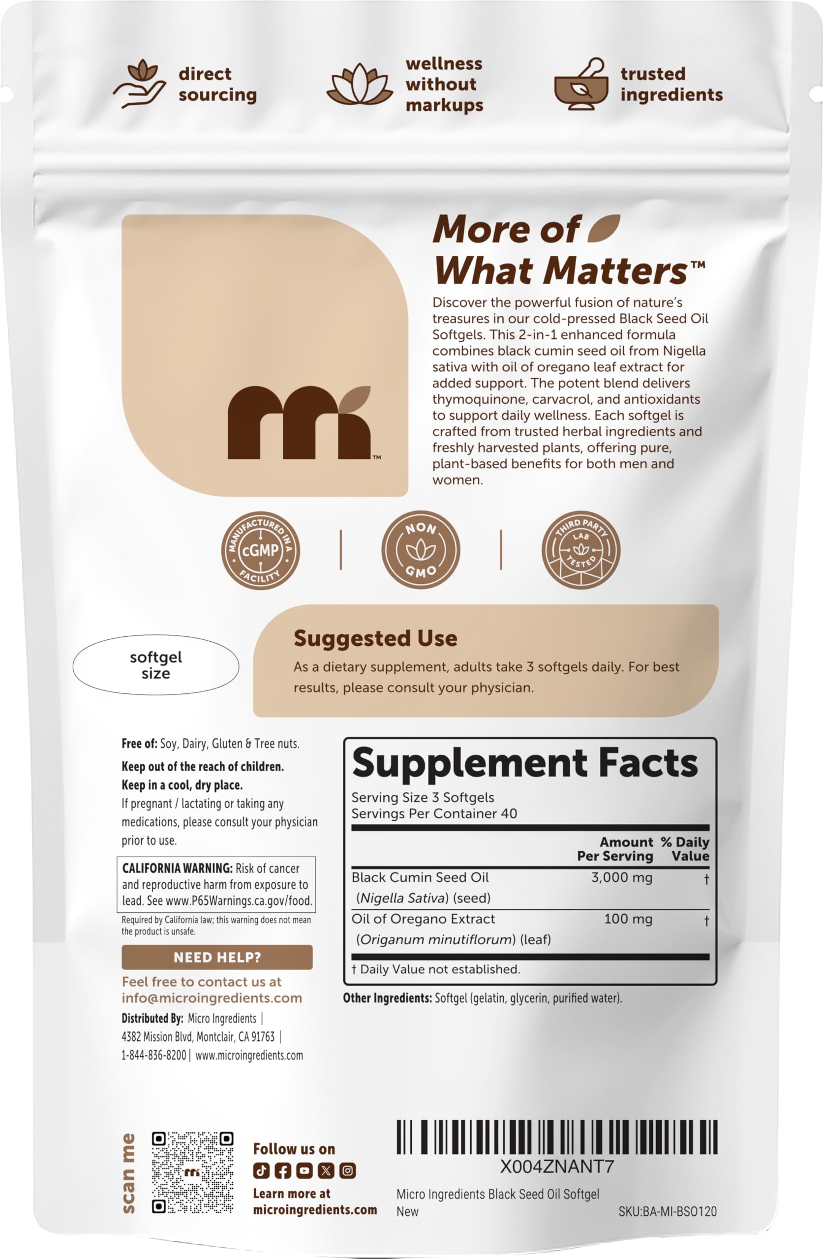 Micro Ingredients comparación de tamaño con mano para referencia de escala