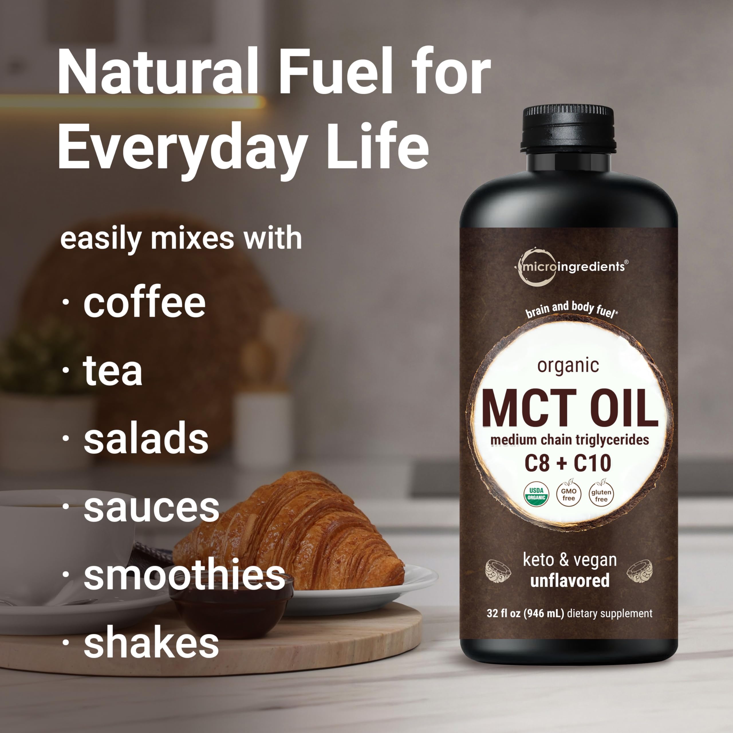 Micro Ingredients botella junto a una regla para comparar tamaño