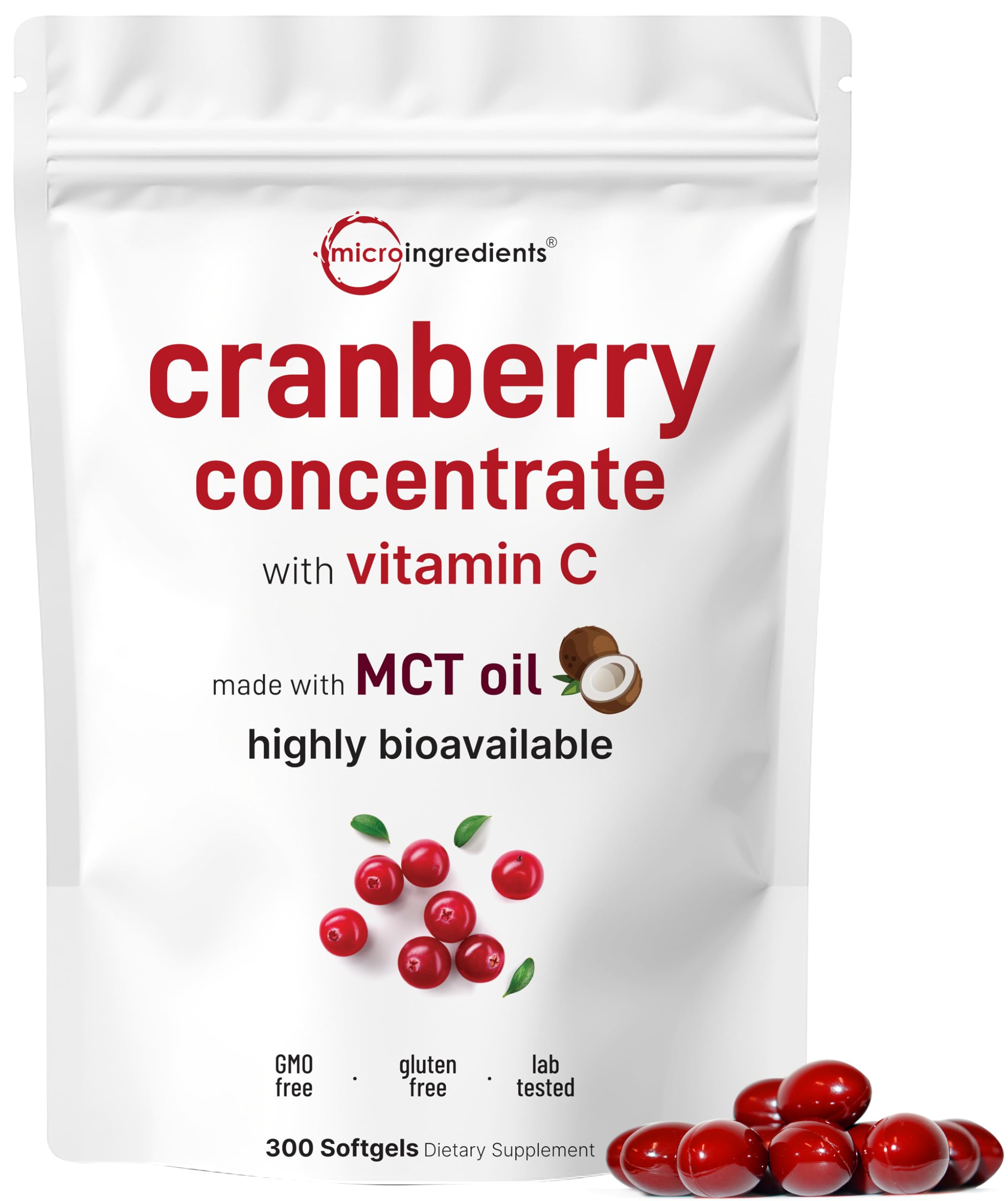 Micro Ingredients frente del envase mostrando 300 softgels y beneficios