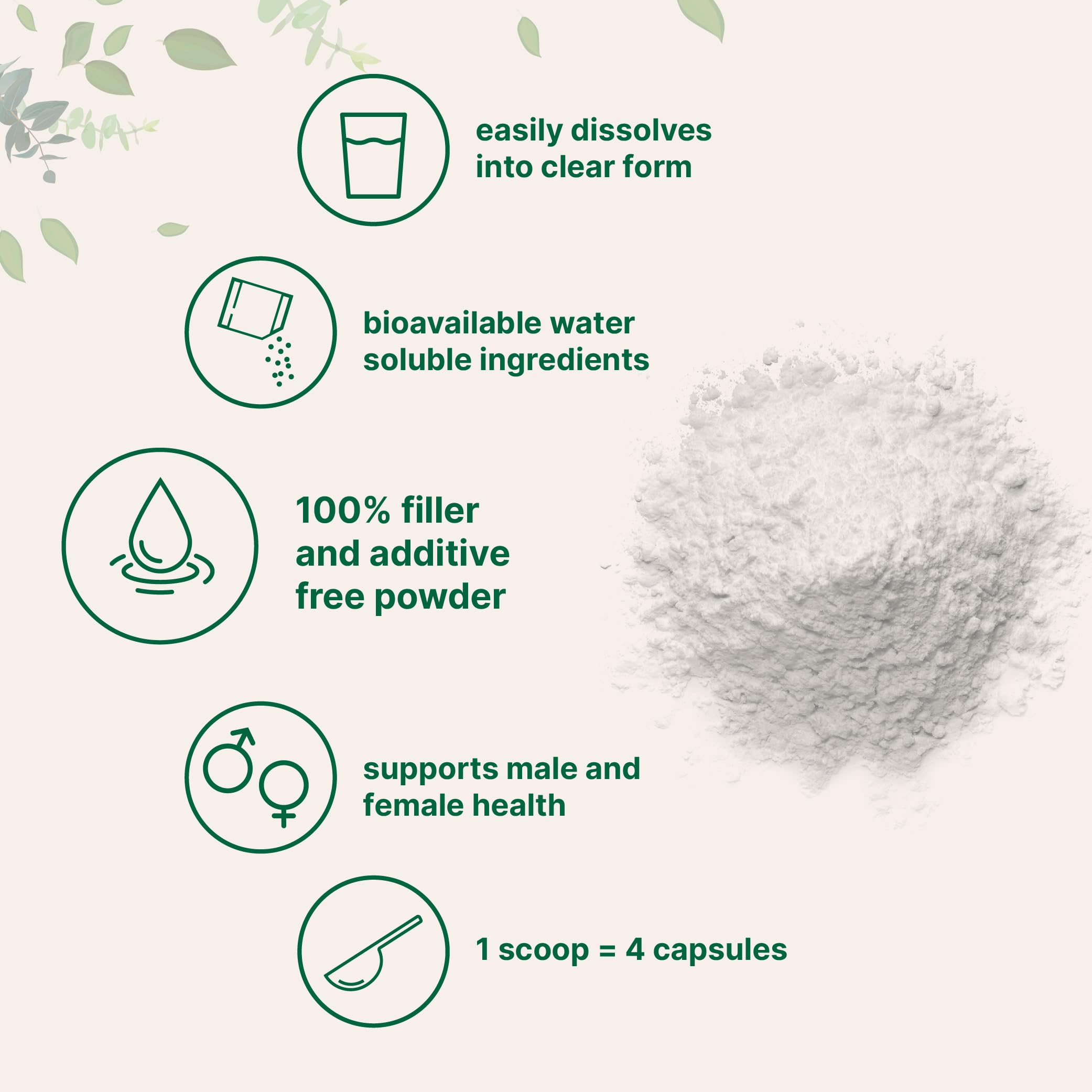 Micro Ingredients D‑mannosa disuelta en vaso claro para mezcla fácil