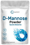 Micro Ingredients envase frontal de D‑mannosa mostrando etiqueta y beneficios