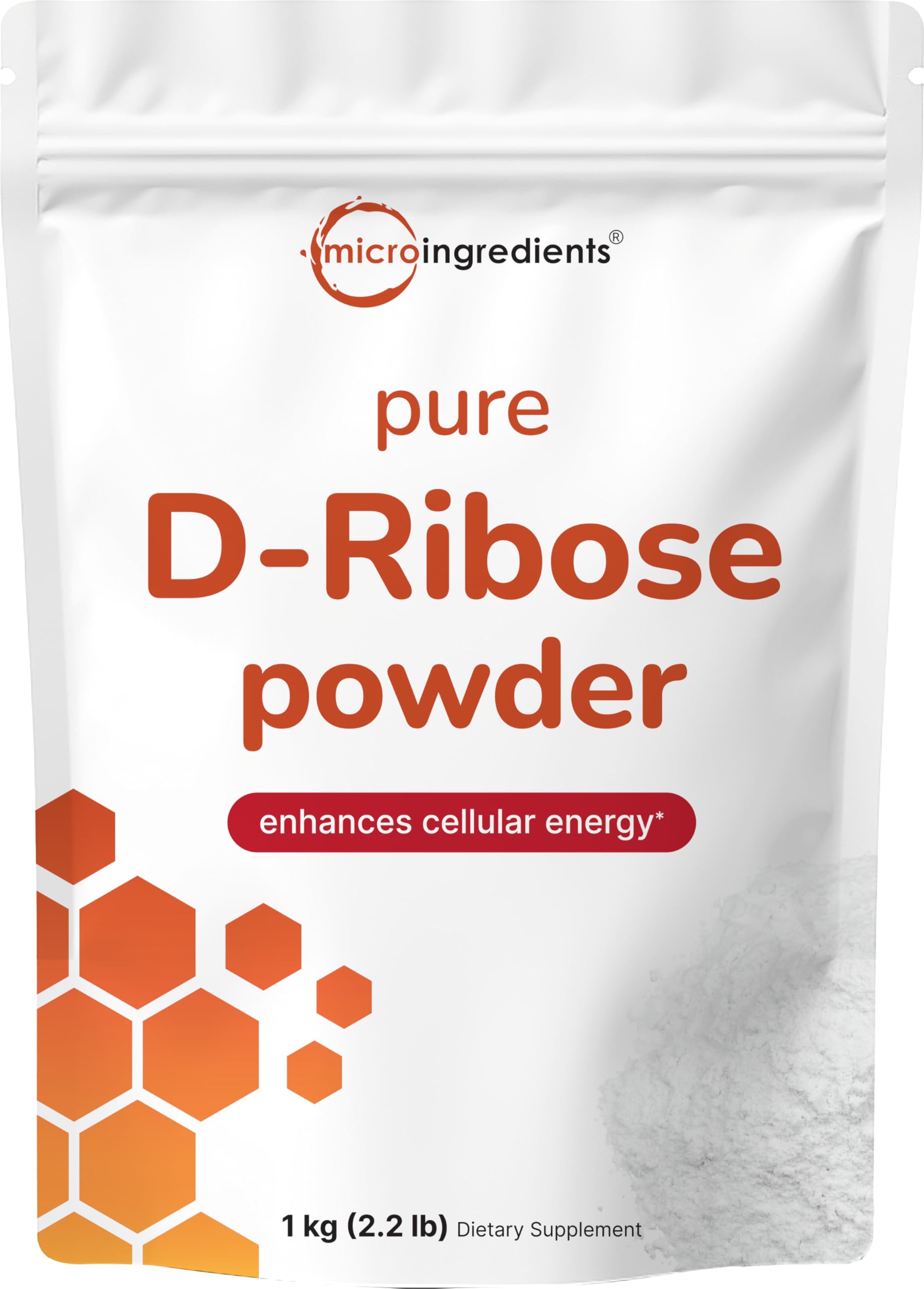 Micro Ingredients frente del envase de D‑ribosa mostrando pureza y presentación