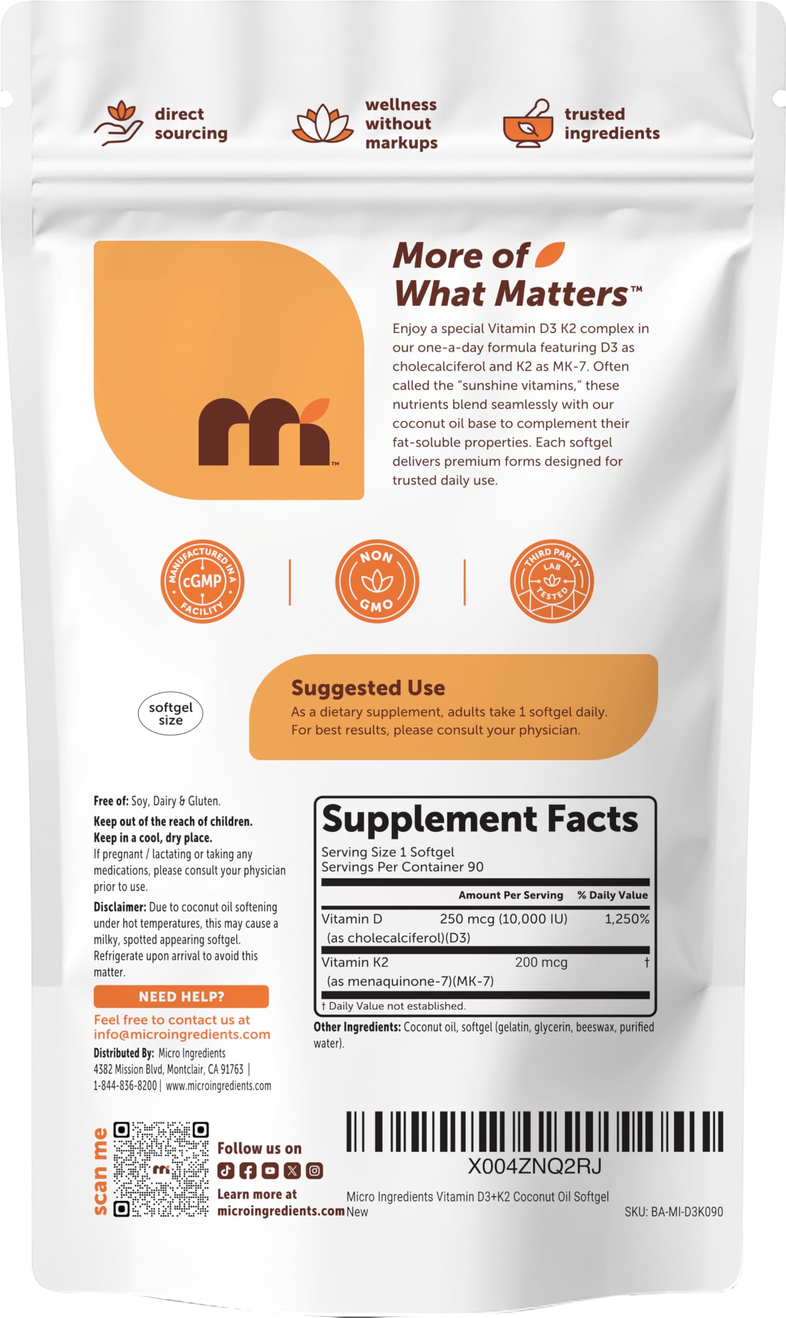 Micro Ingredients etiqueta nutricional legible con dosis por toma