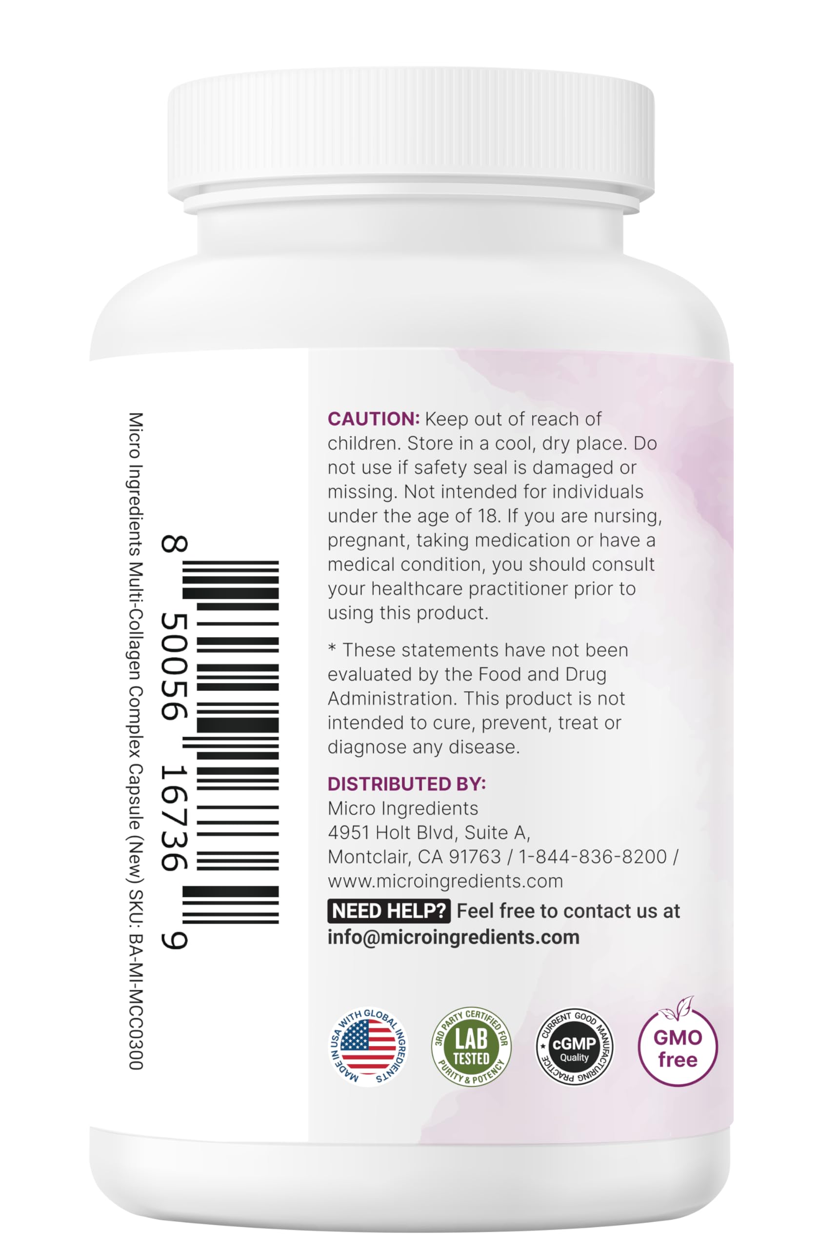 Micro Ingredients detalle de ingredientes activos como colágeno y biotina