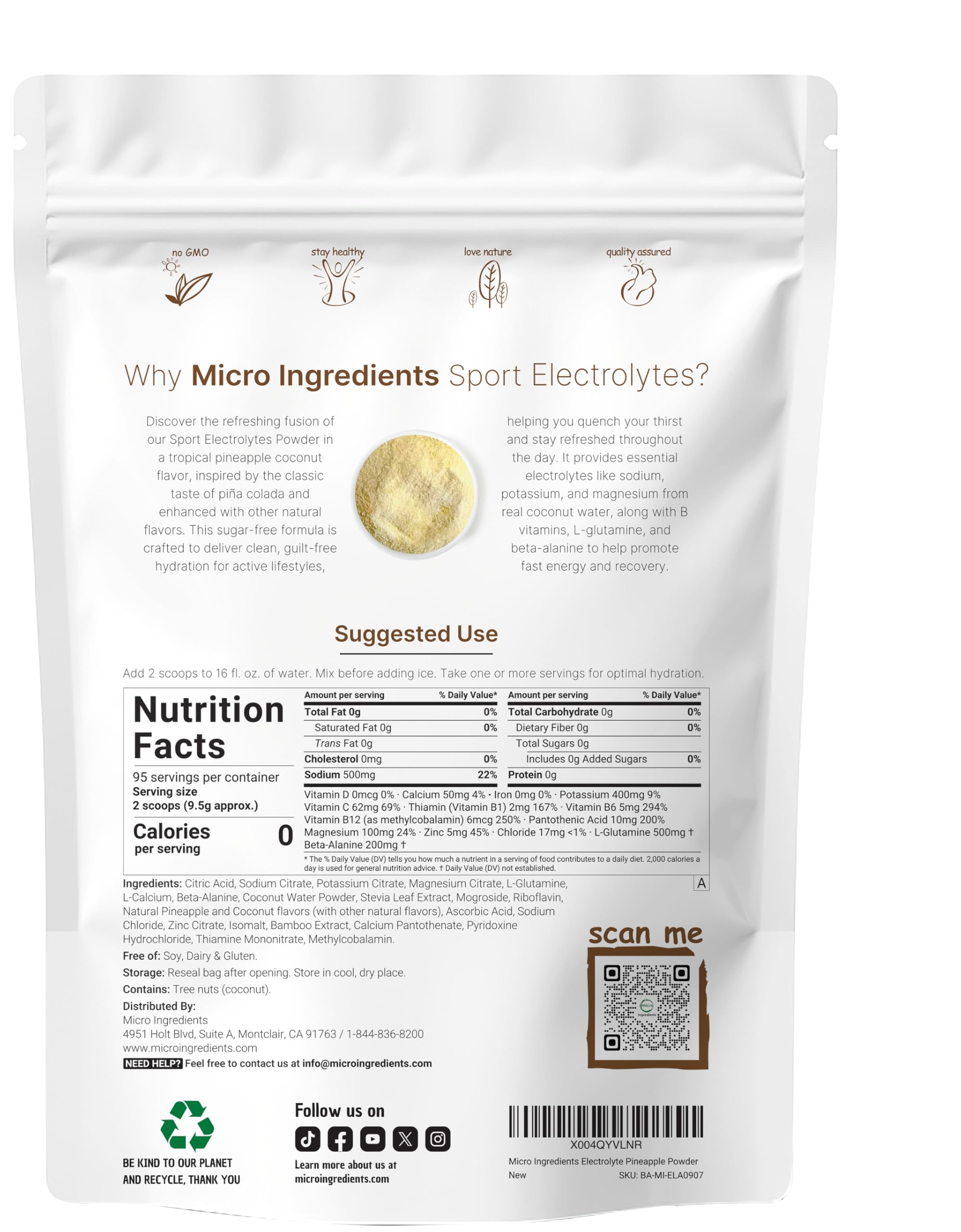Micro Ingredients detalle del polvo y textura fina, muestra solubilidad y calidad