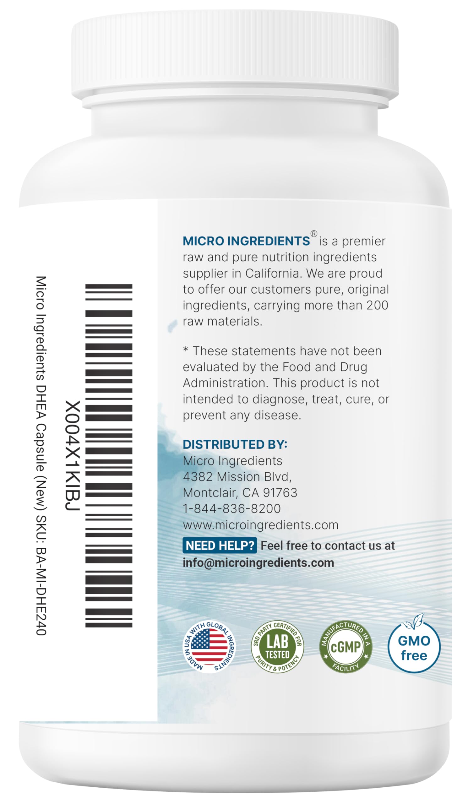 Micro Ingredients vista lateral del empaque con información del fabricante