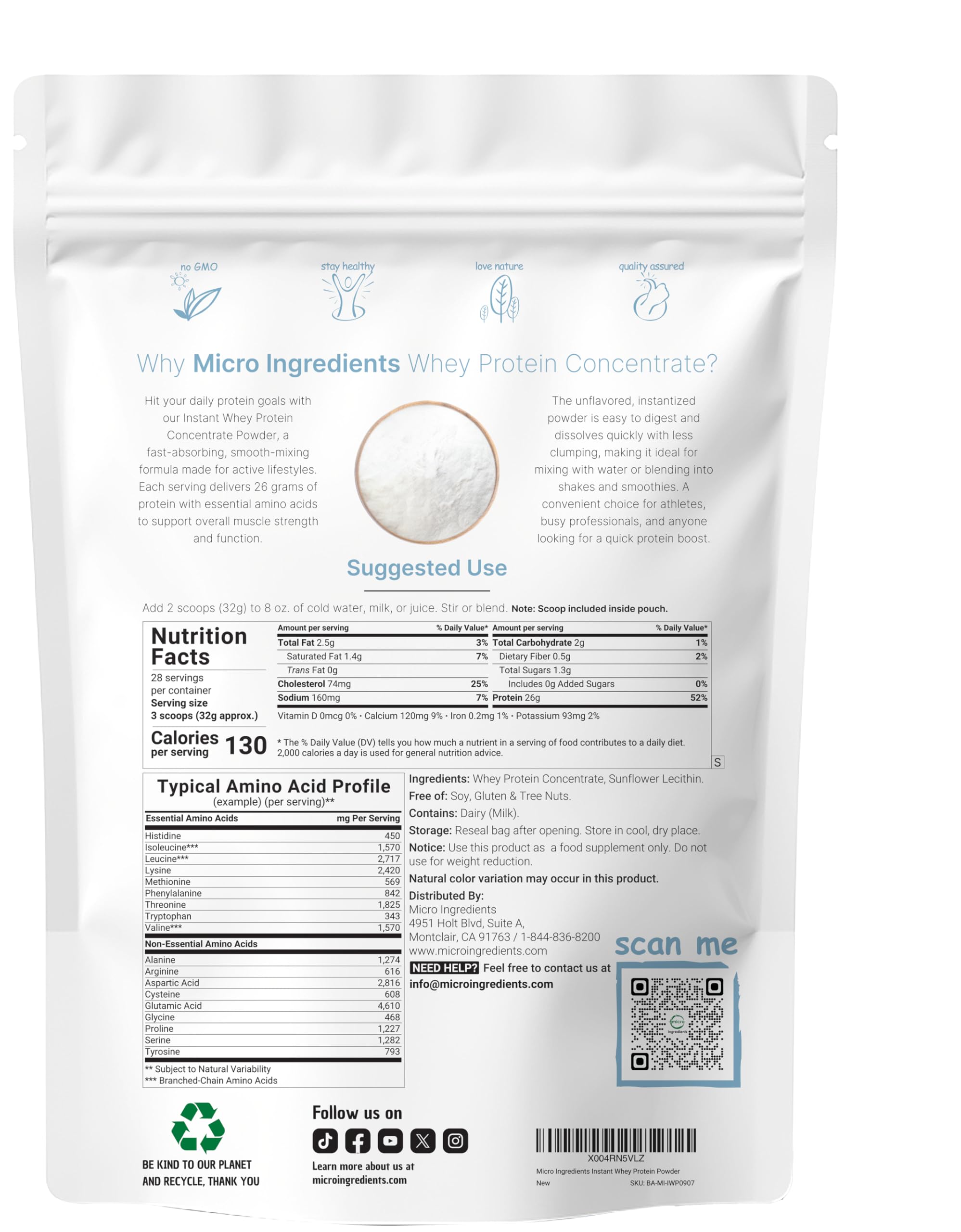 Micro Ingredients textura del polvo instantáneo, mezcla sin grumos y fácil disolución