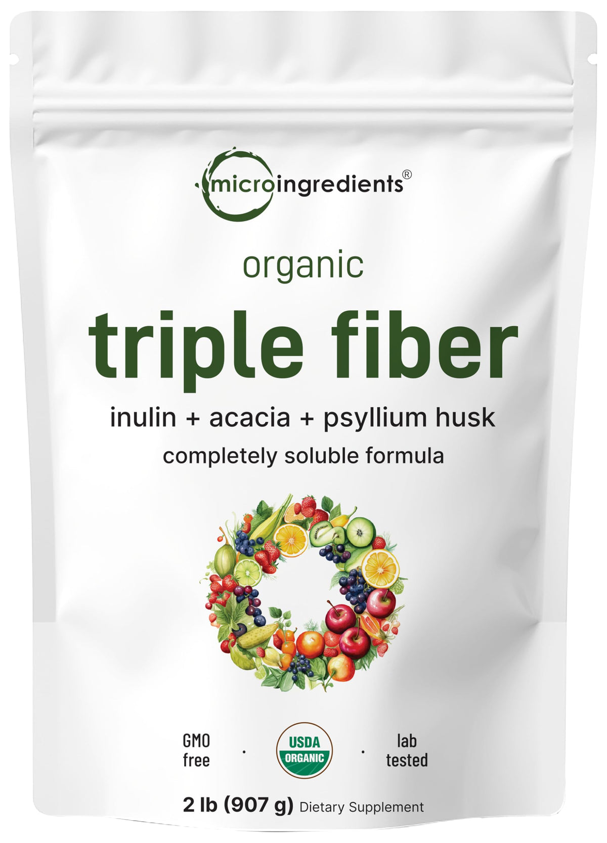 Micro Ingredients envase frontal mostrando etiqueta clara y tamaño de 2 lb
