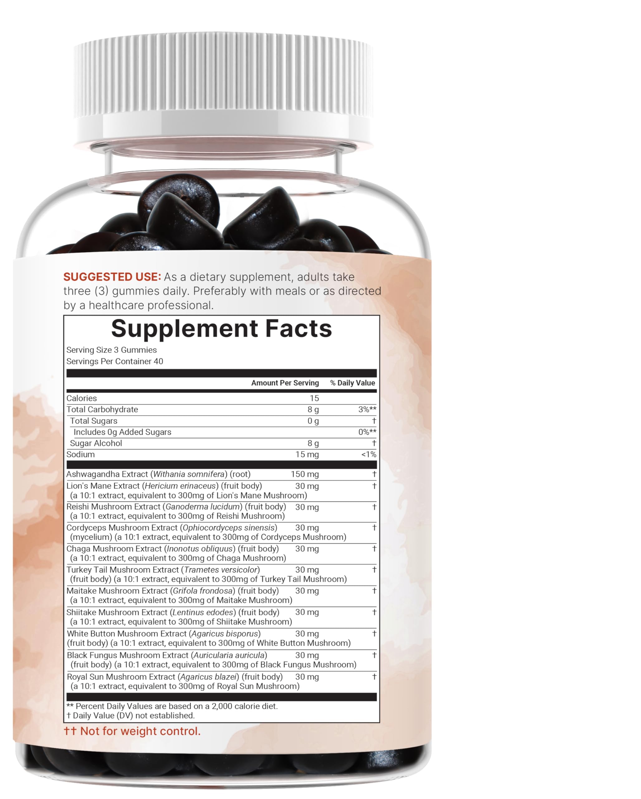 Micro Ingredients etiqueta con lista de hongos y certificado de pruebas