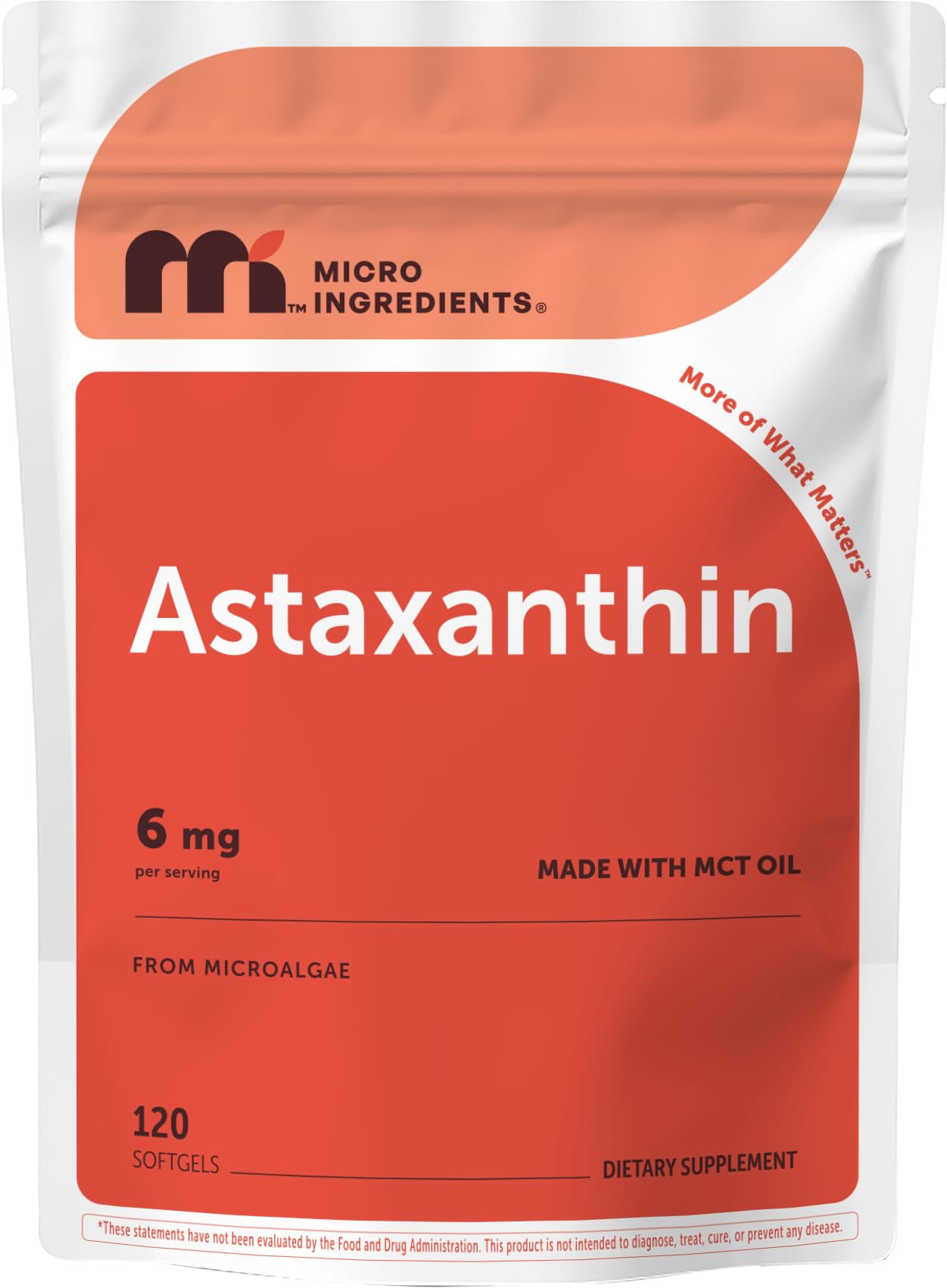 Micro Ingredients frasco de astaxantina 6 mg mostrando presentación y beneficios