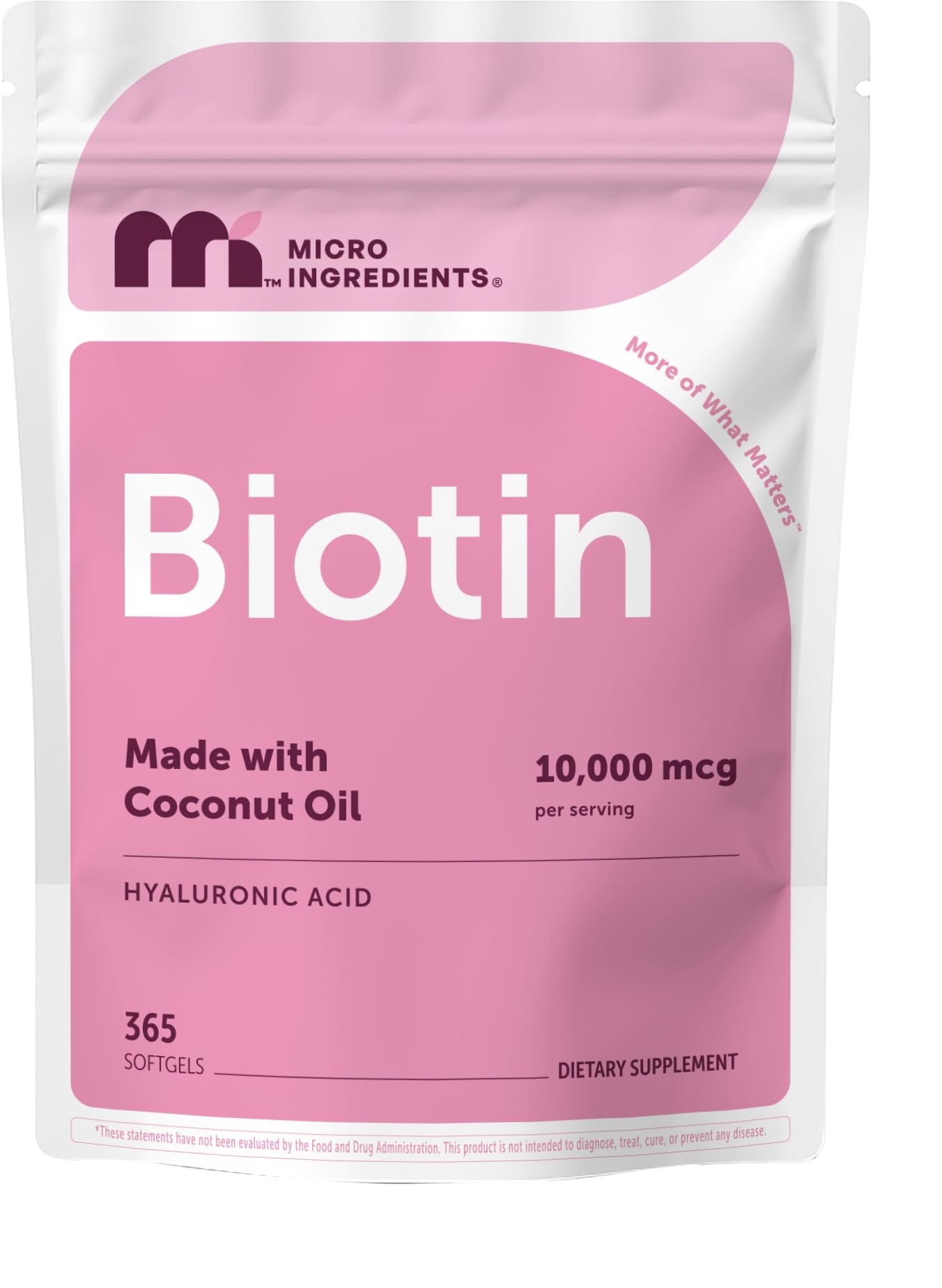 Micro Ingredients frasco frontal mostrando 365 softgels y beneficio de suministro anual