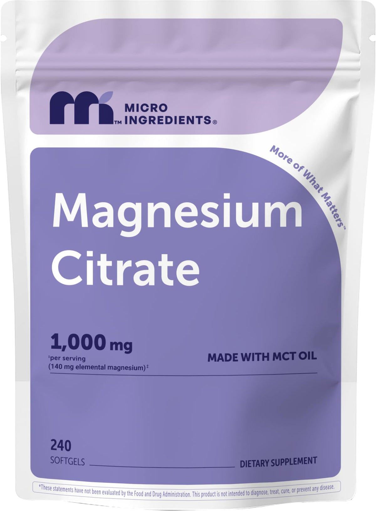 Micro Ingredients frasco frontal mostrando 240 softgels y ventajas claras