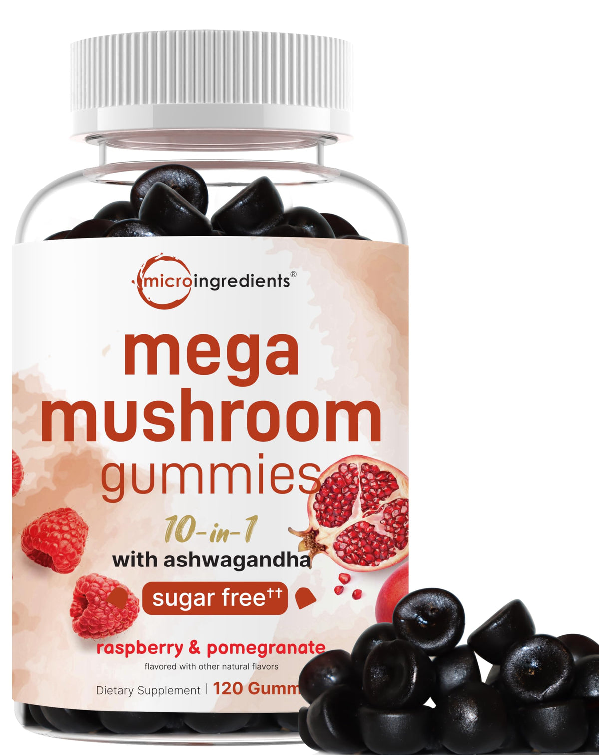 Micro Ingredients frasco frontal que muestra 120 gomitas y diseño claro
