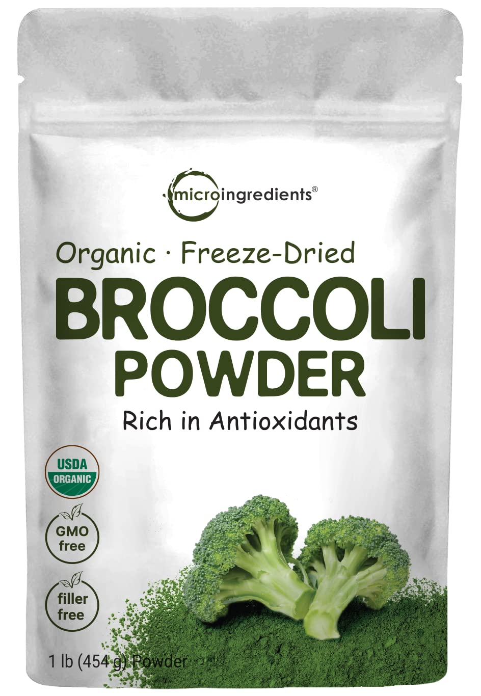 Micro Ingredients empaque frontal muestra producto orgánico y almacenamiento práctico