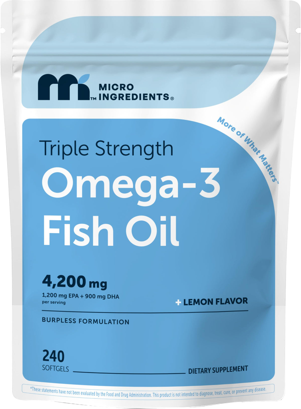 Micro Ingredients frente del empaque mostrando 240 softgels y limón