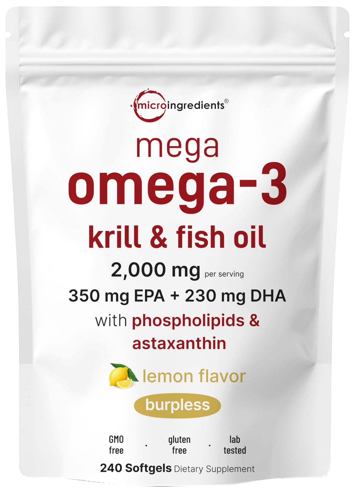 Micro Ingredients frasco frontal mostrando 240 cápsulas y etiqueta clara