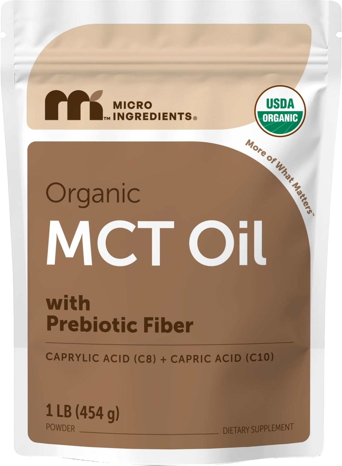 Micro Ingredients frente del empaque mostrando tamaño y sello orgánico
