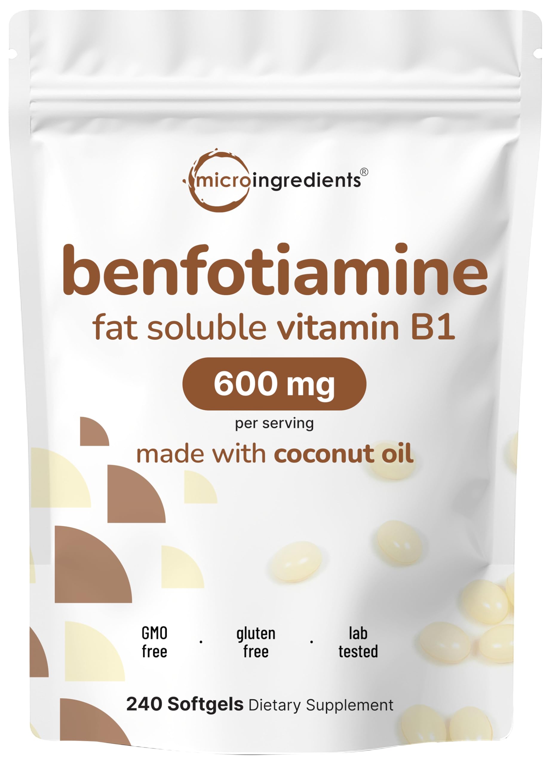 Micro Ingredients envase frontal que muestra 240 softgels y beneficios del producto