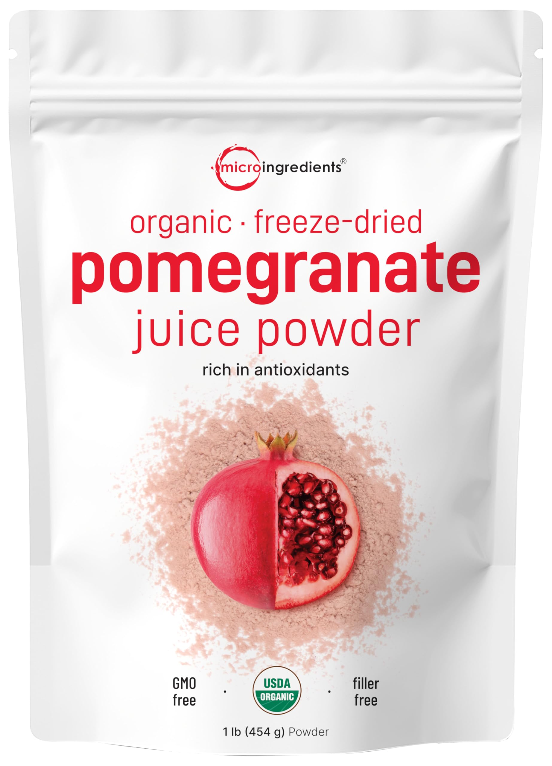 Micro Ingredients pouch frontal mostrando etiqueta orgánica y beneficio de pureza