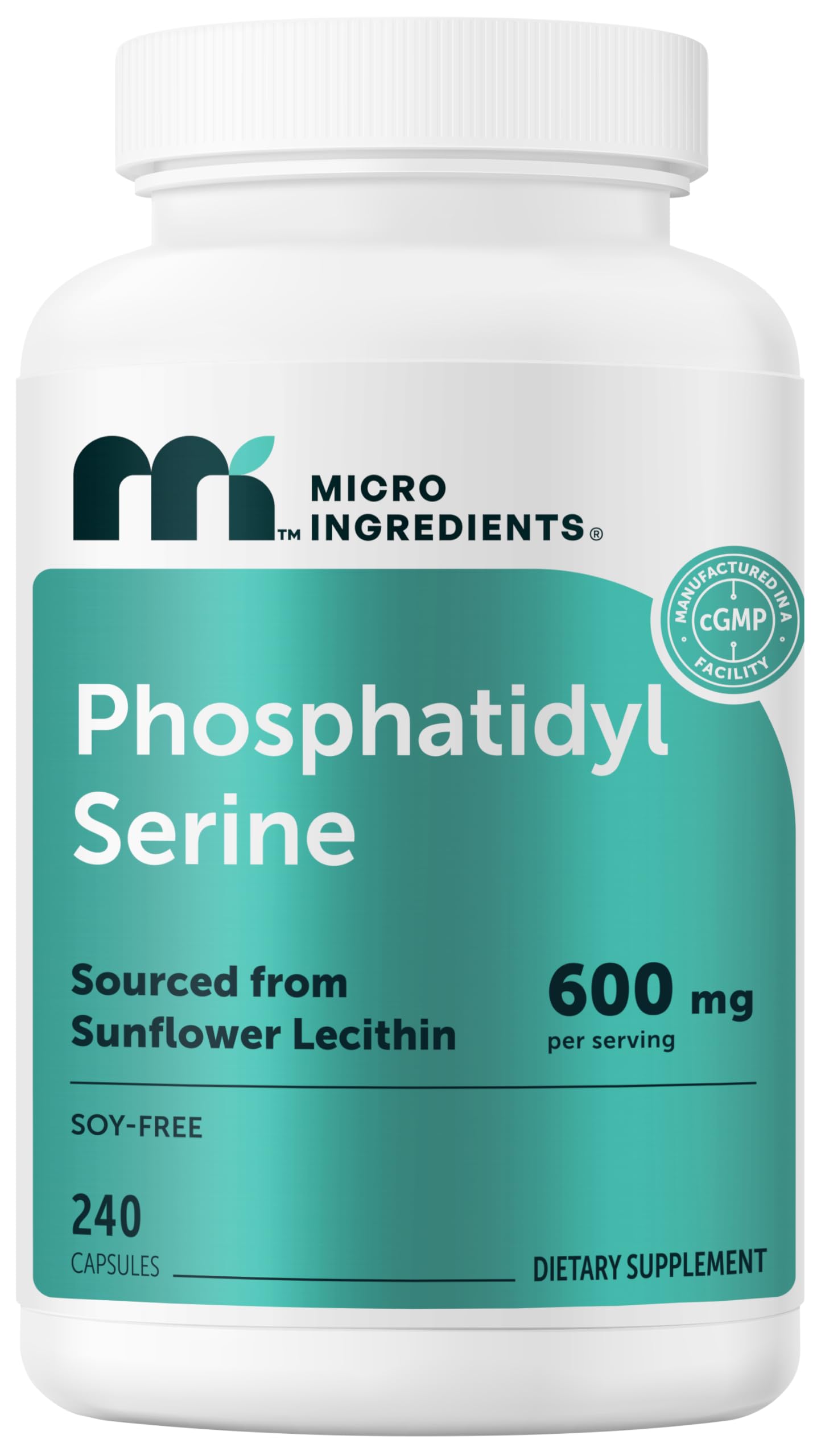 Micro Ingredients frente del envase mostrando fosfatidilserina y beneficios