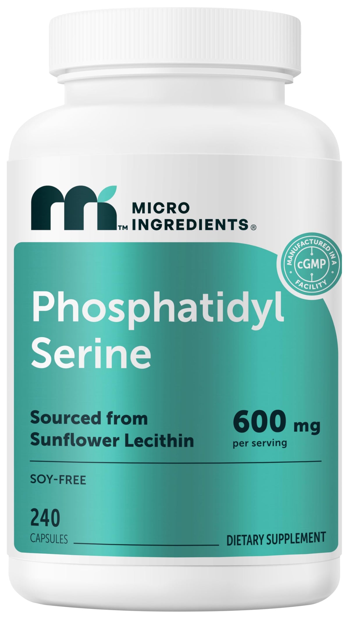 Micro Ingredients frente del envase mostrando fosfatidilserina y beneficios