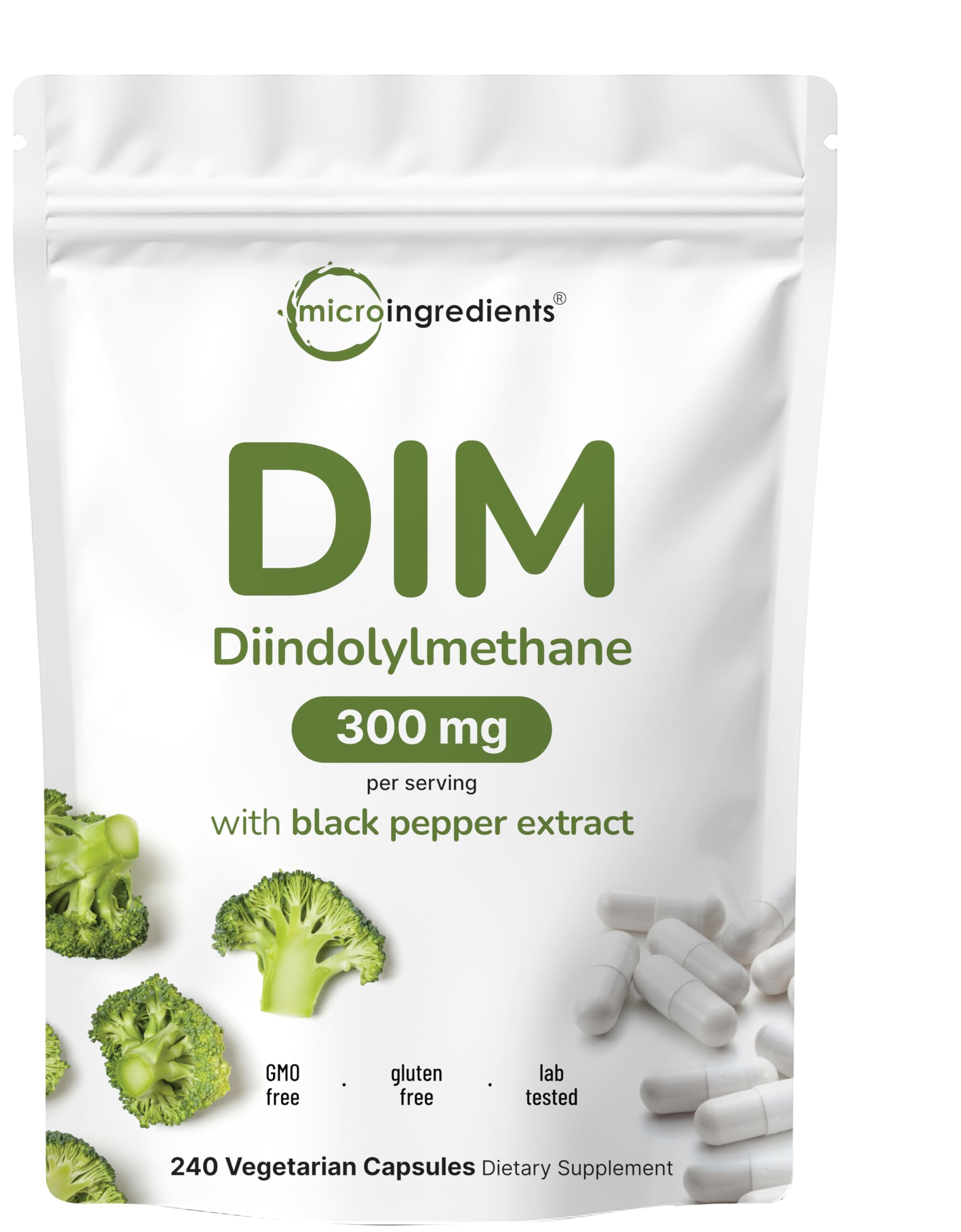 Micro Ingredients envase frontal de DIM Active muestra dosis y beneficios
