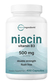 Micro Ingredients envase frontal Niacin 500 mg, beneficio: dosis concentrada y ahorro