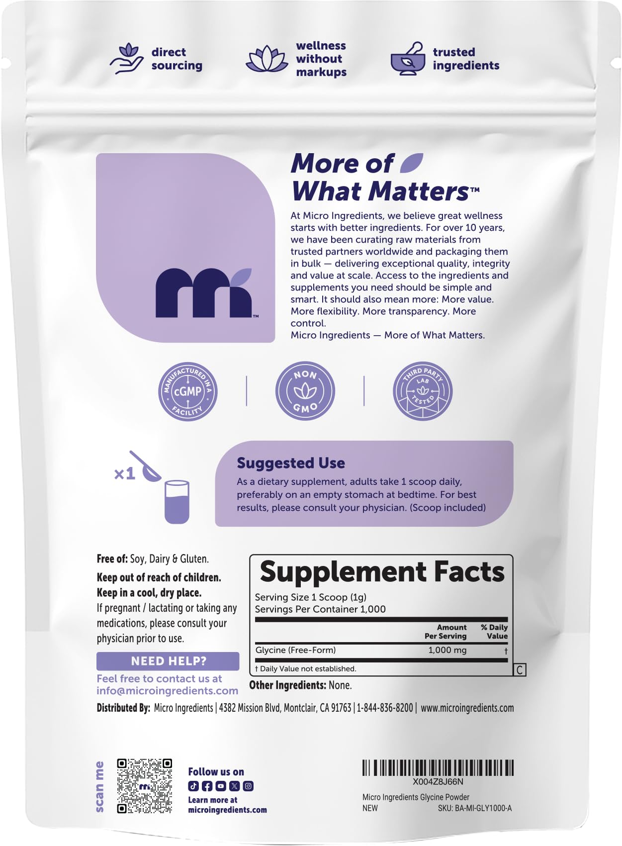 Micro Ingredients etiqueta nutricional y certificaciones de calidad visibles