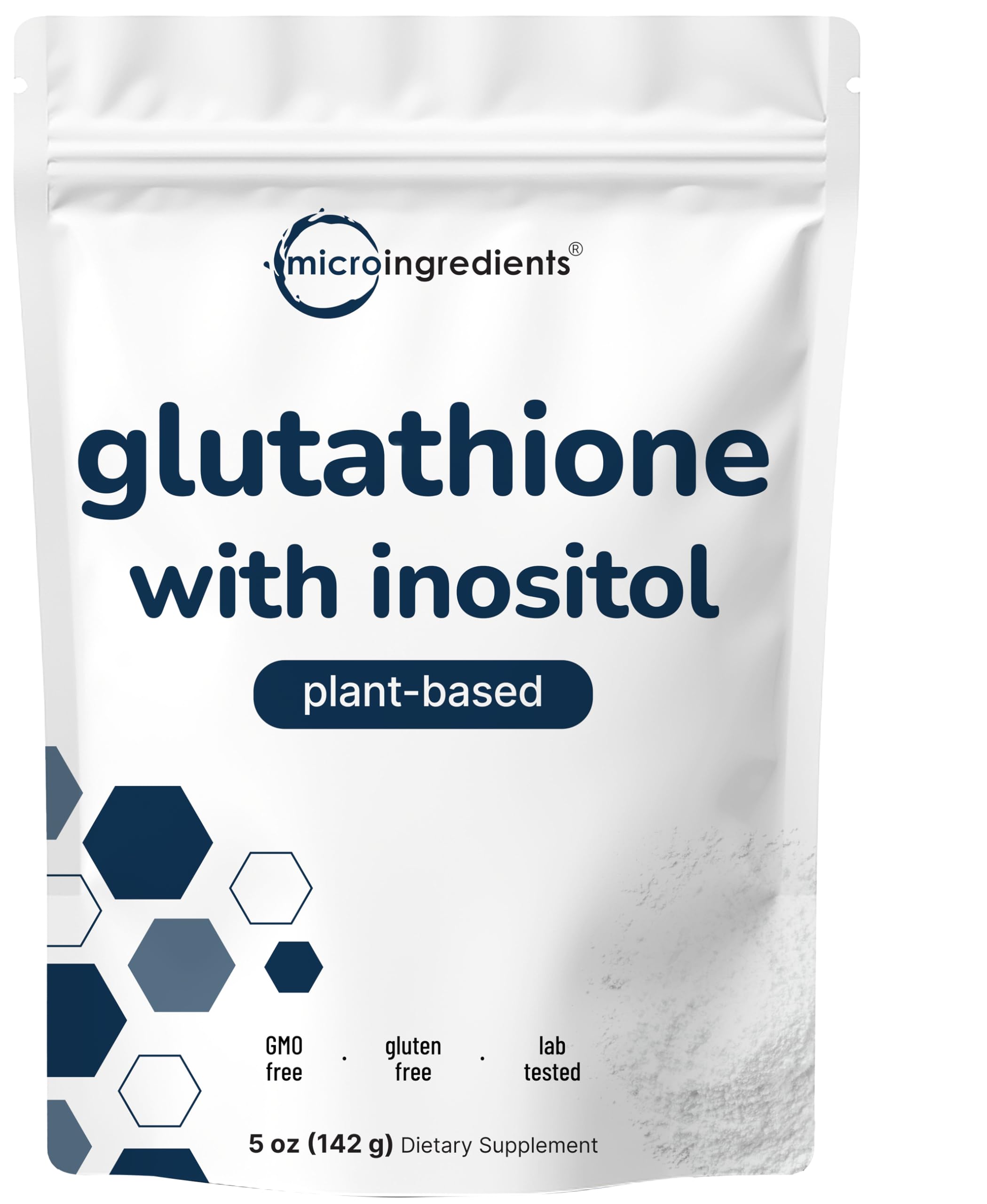Micro Ingredients frasco frontal del glutathione en polvo, presentación clara y consumo práctico