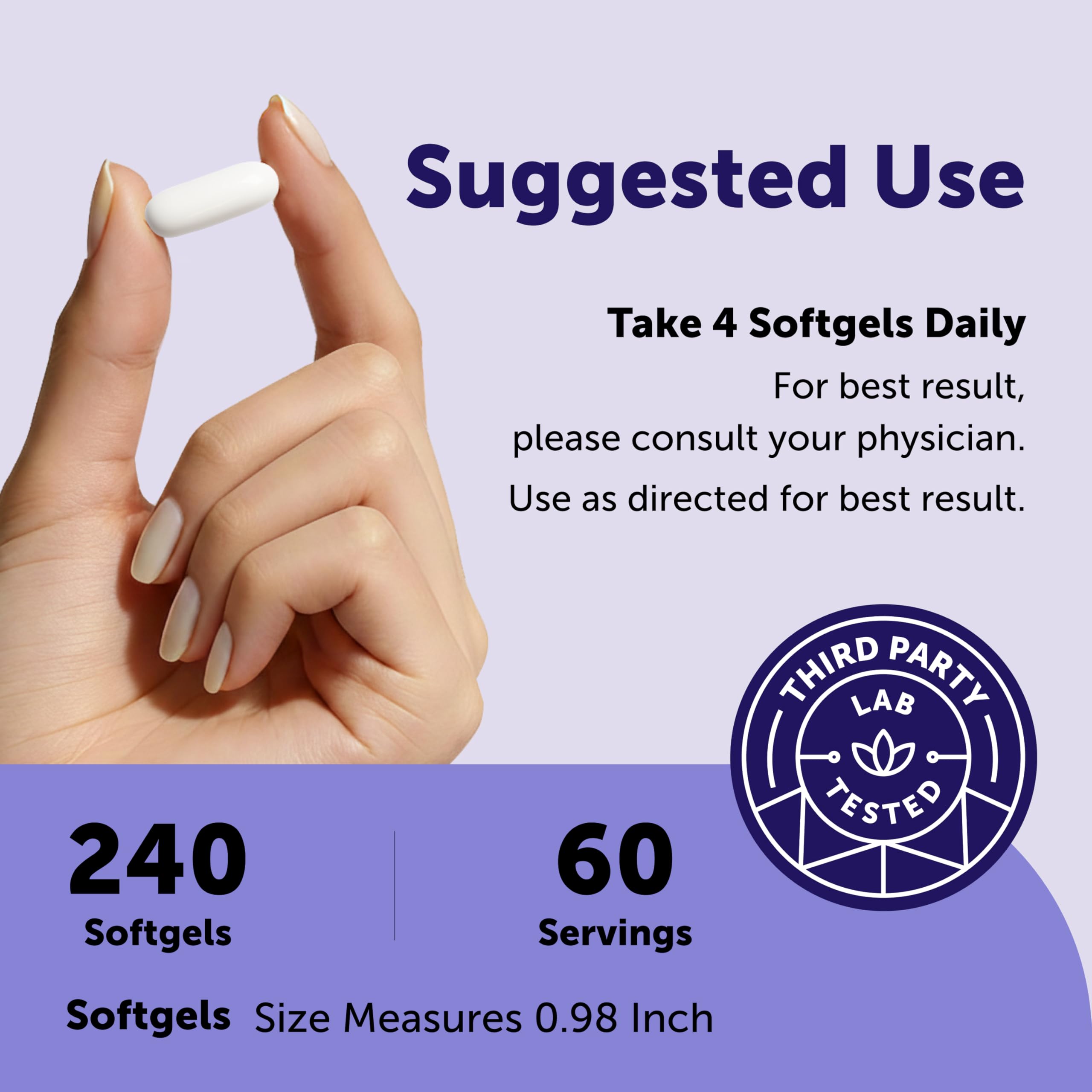Micro Ingredients mano sosteniendo softgel, uso práctico y dosificación precisa