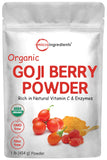 Micro Ingredients envase frontal de polvo de goji orgánico, fácil identificación y sello orgánico