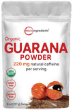 Micro Ingredients frente del paquete de guaraná orgánico mostrando envase y tamaño