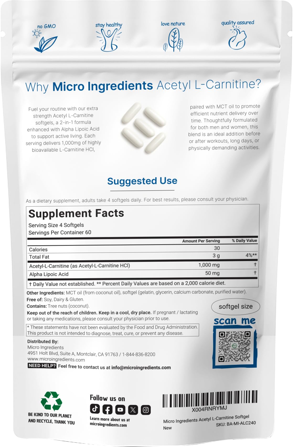 Micro Ingredients aceite MCT y coco ilustrando la base oleosa de las softgels