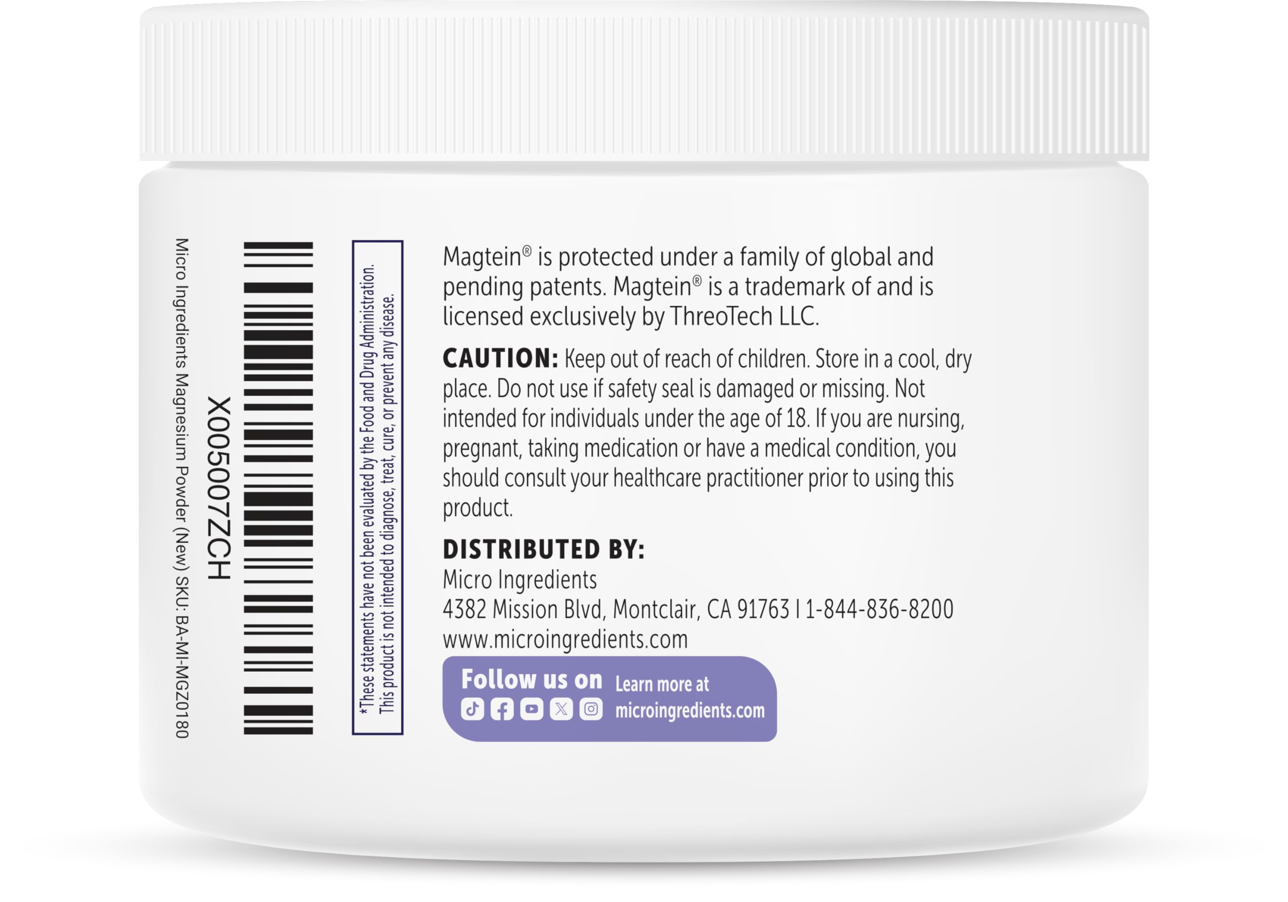 Micro Ingredients empaque lateral con sellos de no gluten y cGMP